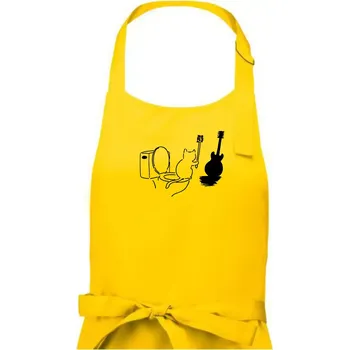 Kuchyňská zástěra Kočka a kytara WC - Dámská zástěra na vaření - Univerzální velikost ( Žlutá )