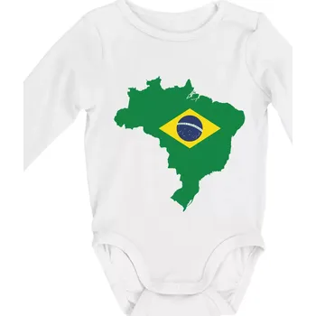 Kojenecké oblečení Brazílie vlajka v mapě - Body kojenecké s dlouhým rukávem - Dlouhý r. do 3 měs ( Bílá )
