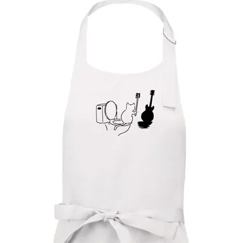 Kuchyňská zástěra Kočka a kytara WC - Pánská zástěra na vaření - Univerzální velikost ( Bílá )