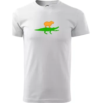 Pánské tričko Kapybara na krokodýlovi (Moňas) - Triko extra velké (5-8XL) - 8XL ( Bílá )