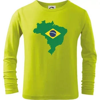 Chlapecké oblečení Brazílie vlajka v mapě - Triko dětské Long Sleeve - 104-110cm / 3-4 roky ( Limetková )