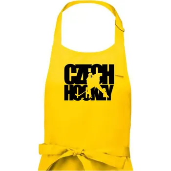 Kuchyňská zástěra Czech hockey - nápis s hokejistou - Mistrovství světa v ledním hokeji 2026 - Pánská zástěra na vaření - Univerzální velikost ( Žlutá )