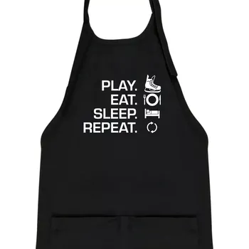 Kuchyňská zástěra Play Eat Sleep Repeat hokej - Dětská zástěra na vaření - Univerzální velikost ( Černá )