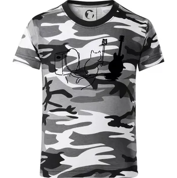 Chlapecké tričko Kočka a kytara WC - Dětské maskáčové triko - 146 cm/10 let ( Šedý maskáč )