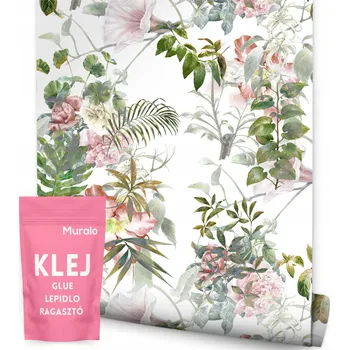 Fototapeta TAPETA DO JÍDELNY OBÝVÁKU TROPICKÉ KVĚTY PŘÍRODA LISTY ROSTLINY STYL BOHO