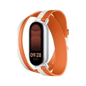 Řemínek na hodinky Stylový kožený náramek Xiaomi 140-180mm bílo-oranžový