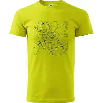 Olomouc - Mapa s vodními toky - Klasické pánské triko vyšší gramáže - S ( Limetková )