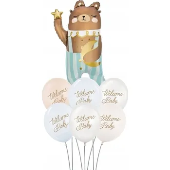 Balónek Sada balónků k narození miminka s medvídkem, modrá