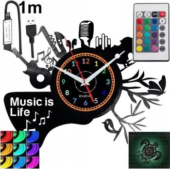 Hodiny Music is Life Nástěnné Hodiny Podsvícené LED RGB S Dálkovým Ovládáním Vinylová Deska N