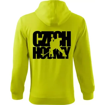 Pánská mikina Czech hockey - nápis s hokejistou - Mistrovství světa v ledním hokeji 2026 - Mikina s kapucí na zip trendy zipper - XL ( Limetková )