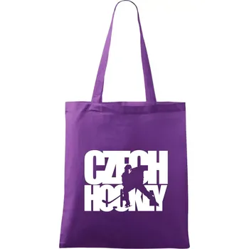 Czech hockey - nápis s hokejistou - Mistrovství světa v ledním hokeji 2026 - Taška bavlněná - 42 x 38 cm ( Fialová )