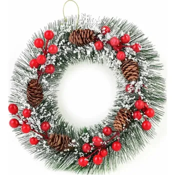 Vánoční dekorace Vánoční věnec SANTA LILA 25 cm s šiškami