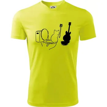 Kočka a kytara WC - Dětské triko sportovní (dresovina) - 158 cm/12 let ( Neonově žlutá )