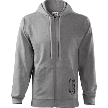 Pánská mikina Longboard na výšku - Mikina s kapucí na zip trendy zipper - M ( Tmavě šedý melír )