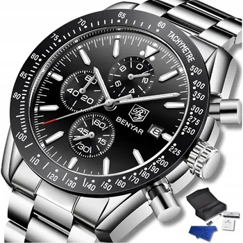 Hodinky Pánské hodinky quartzové chronografické hodinky Benyar datumovka a ocelovým pouzdrem