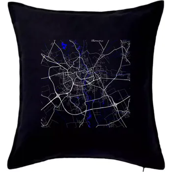 Polštář Olomouc - Mapa s vodními toky - Polštář 50x50 - 50x50 - Pouze potah ( Černá )