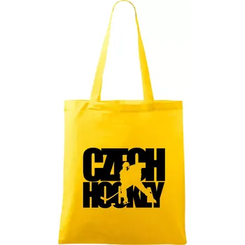 Czech hockey - nápis s hokejistou - Mistrovství světa v ledním hokeji 2026 - Taška bavlněná - 42 x 38 cm ( Žlutá )