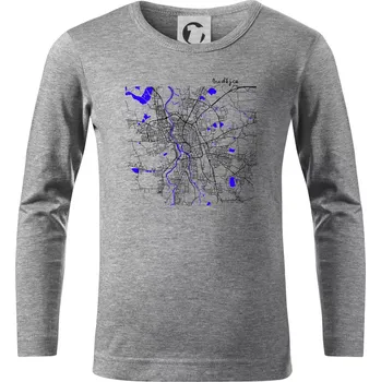 Chlapecké tričko Budějce - Mapa s vodními toky - Triko dětské Long Sleeve - 122 cm/6 let ( Tmavě šedý melír )