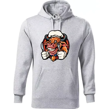 Pánská mikina Kráva na gril - Mikina pánská Cape s kapucí - M ( Světlešedý Melír )