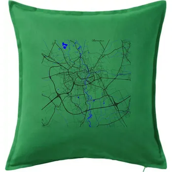 Polštář Olomouc - Mapa s vodními toky - Polštář 50x50 - 50x50 - Pouze potah ( Středně zelená )