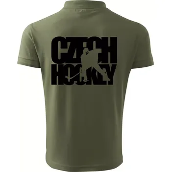 Pánská košile Czech hockey - nápis s hokejistou - Mistrovství světa v ledním hokeji 2026 - Polokošile pánská Pique Polo 203 - 5XL ( Khaki )