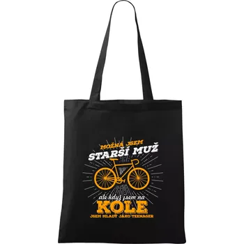 Nákupní taška Starší muž - cyklista silniční kolo - Taška bavlněná - 42 x 38 cm ( Černá )