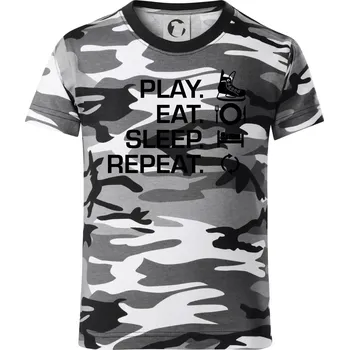 Chlapecké tričko Play Eat Sleep Repeat hokej - Dětské maskáčové triko - 122 cm/6 let ( Šedý maskáč )