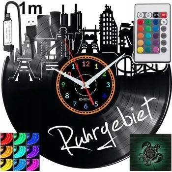Hodiny Ruhrgebiet Nástěnné Hodiny Podsvícené LED RGB S Dálkovým Ovládáním Vinylová Deska Nové