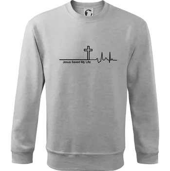 Jesus Saved My Life kříž ekg - Mikina Essential dětská - 146 cm/10 let ( Světlešedý Melír )
