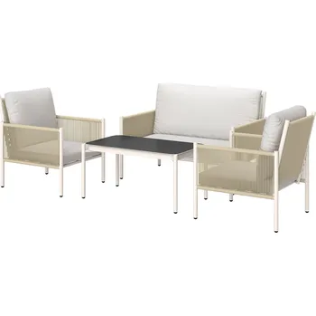 Zahradní sestava Outsunny zahradní nábytek z polyratanu lounge set s 2místnou pohovkou křeslem skleněným stolem polštáři 4 osoby hnědá+šedá