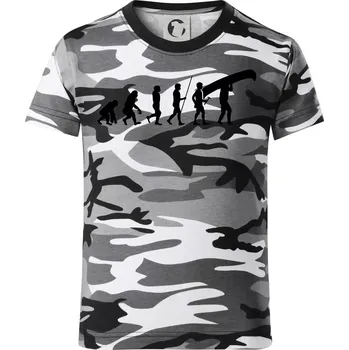 Chlapecké tričko Evoluce kanoe nad hlavou - Dětské maskáčové triko - 122 cm/6 let ( Šedý maskáč )