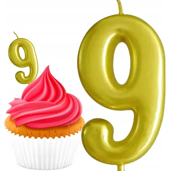 Dortová svíčka NAROZENINOVÁ SVÍČKA NA DORT ČÍSLICE 9 ZLATÁ NA NAROZENINY DEKORACE DORTU
