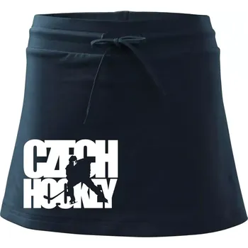 Dámská sukně Czech hockey - nápis s hokejistou - Mistrovství světa v ledním hokeji 2026 - Sportovní sukně - two in one - XL ( Námořní modrá (velmi tmavá - téměř černá) )