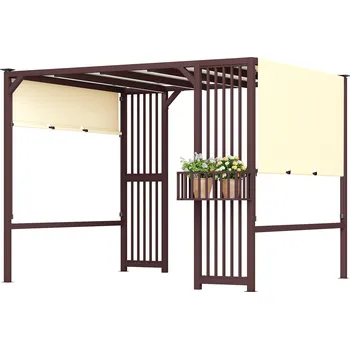 Zahradní altán Outsunny pergola altán 3x2,5 m UV 30+stabilní zimní ochrana proti slunci s nastavitelnou posuvnou střechou tmavě hnědá