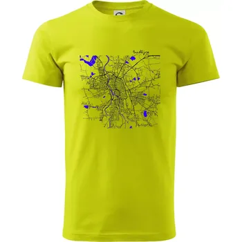 Budějce - Mapa s vodními toky - Klasické pánské triko vyšší gramáže - 2XL ( Limetková )