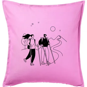 Polštář Kreslený pár na výletě - Polštář 50x50 - 50x50 - Pouze potah ( Růžová )