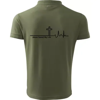 Pánská košile Jesus Saved My Life kříž ekg - Polokošile pánská Pique Polo 203 - S ( Khaki )