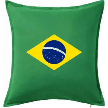 Polštář Brazílie vlajka na zeleném - Polštář 50x50 - 50x50 - Včetně výplně ( Středně zelená )