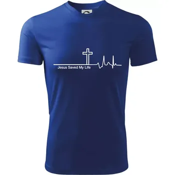 Chlapecké tričko Jesus Saved My Life kříž ekg - Dětské triko sportovní (dresovina) - 122 cm/6 let ( Královská modrá )
