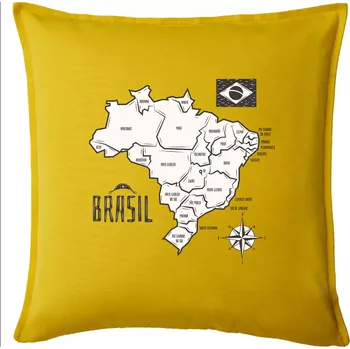 Polštář Brazílie mapa s názvy regionů - Polštář 50x50 - 50x50 - Pouze potah ( Žlutá )