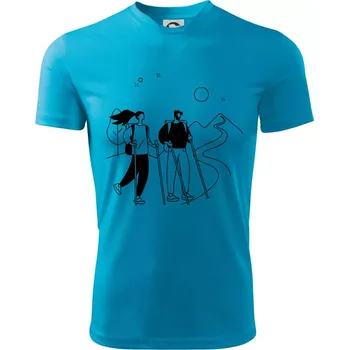 Kreslený pár na výletě - Dětské triko sportovní (dresovina) - 146 cm/10 let ( Světlý tyrkys )