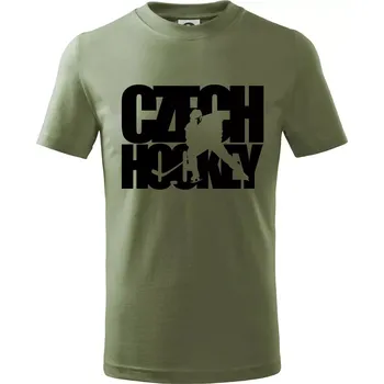 Czech hockey - nápis s hokejistou - Mistrovství světa v ledním hokeji 2026 - Tričko dětské bavlněné - 122 cm/6 let ( Khaki )