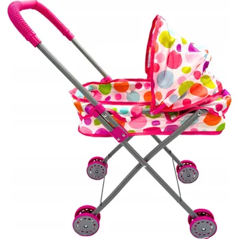 Kočárek pro panenku Hluboký kočárek s korbičkou, skládací stříška, kovová konstrukce
