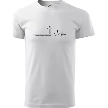 Jesus Saved My Life kříž ekg - Triko extra velké (5-8XL) - 8XL ( Bílá )