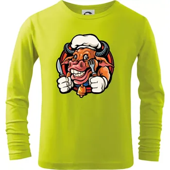 Chlapecké tričko Kráva na gril - Triko dětské Long Sleeve - 104-110cm / 3-4 roky ( Limetková )