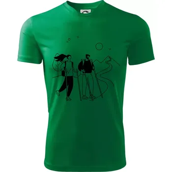 Kreslený pár na výletě - Dětské triko sportovní (dresovina) - 158 cm/12 let ( Středně zelená )