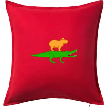 Polštář Kapybara na krokodýlovi (Moňas) - Polštář 50x50 - 50x50 - Včetně výplně ( Červená )