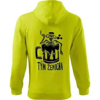 Pánská mikina Tým ženicha kostra - Mikina s kapucí na zip trendy zipper - 3XL ( Limetková )