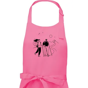 Kuchyňská zástěra Kreslený pár na výletě - Pánská zástěra na vaření - Univerzální velikost ( Růžová )