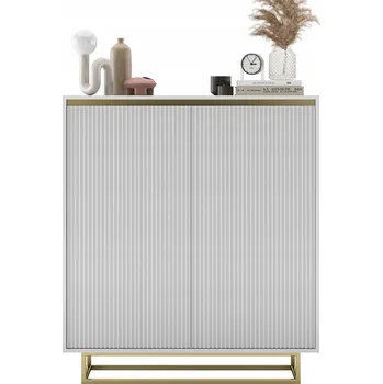 Televizní stolek TV stolek Glamour, komoda pod TV, černý mat, rýhované čelní plochy, 110,8 cm